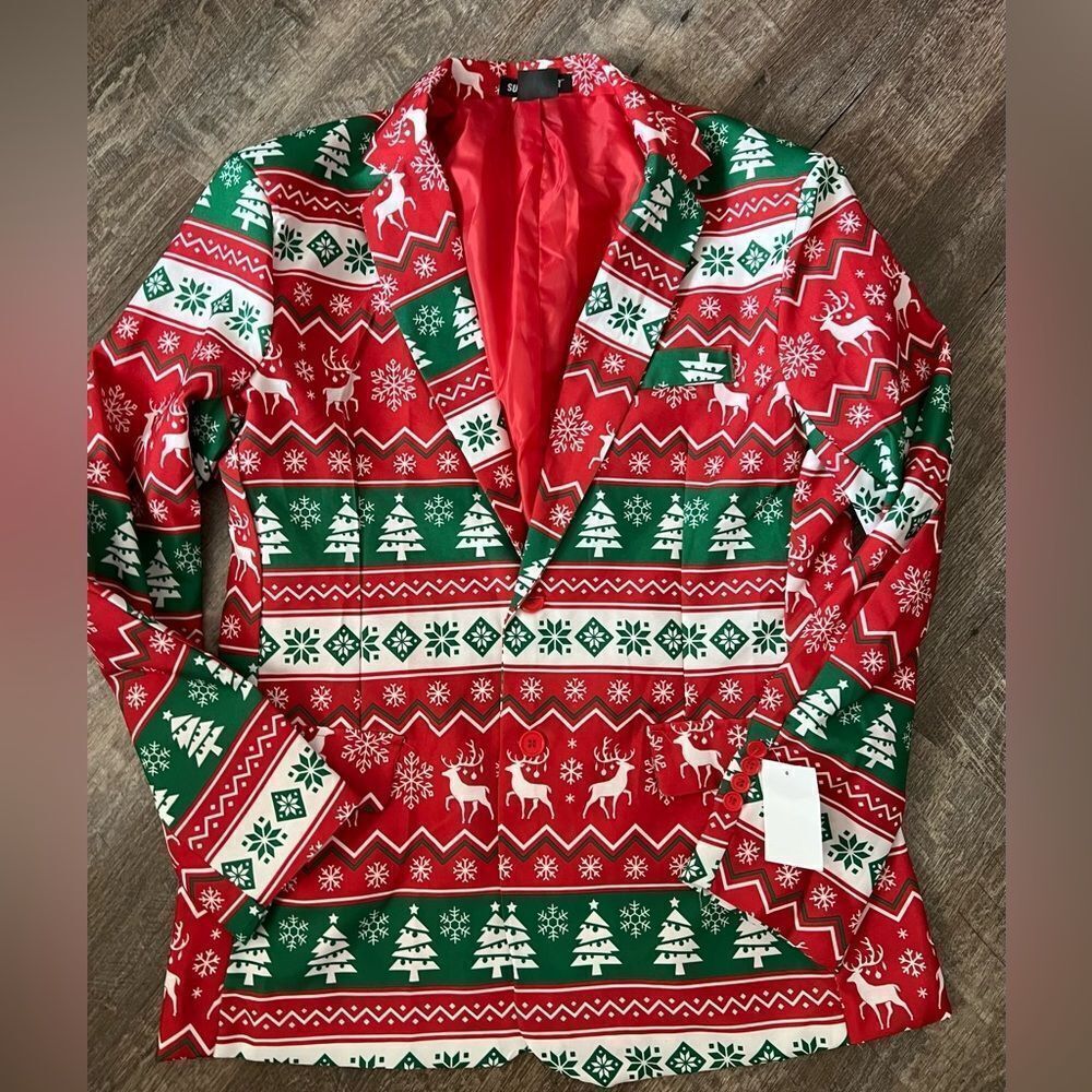 Suitmeister Slim-Fit Nordic Christmas Red Blazer- Size XL